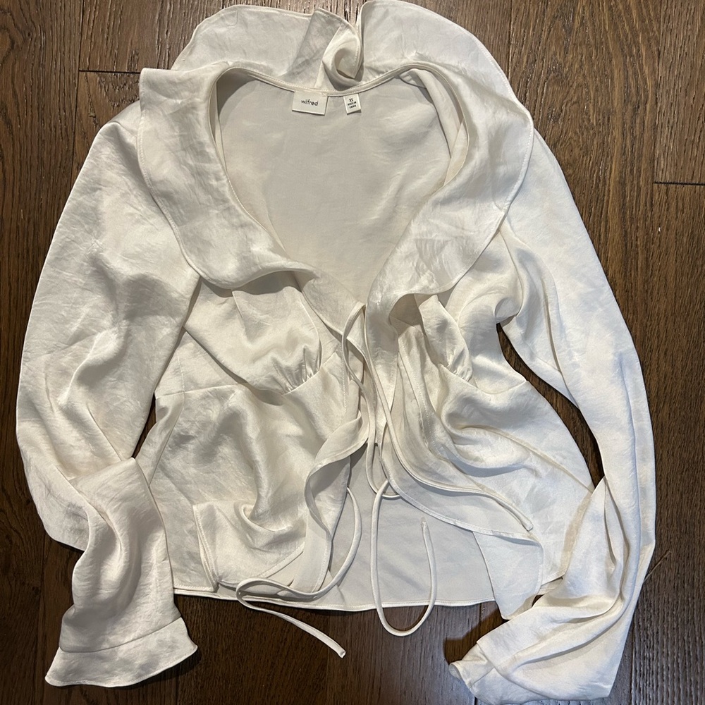 Wilfred tie up White Ruffled Long Sleeve Blouse